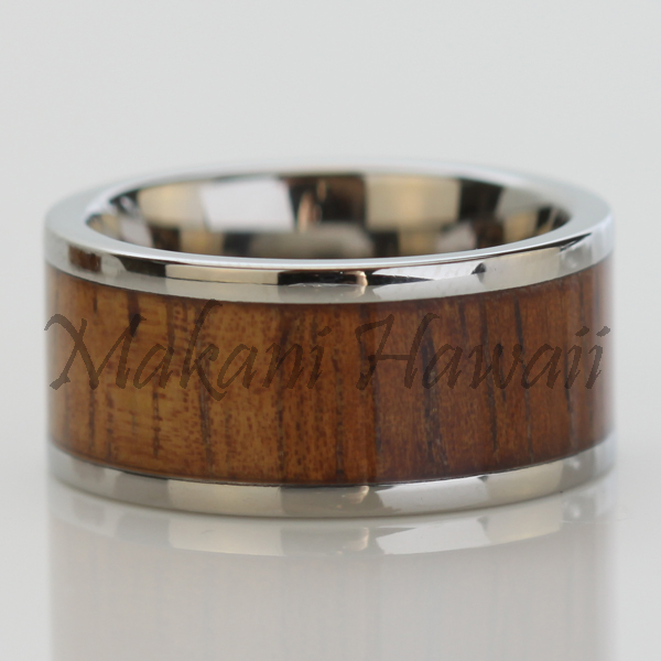 Hawaiian Jewelry 10mm Koa wood Inlaid Titianium Wedding Ring Makani Hawaii
