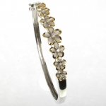 Hawaiian Jewelry 6-12mm 7 Plumeria Rhodium Bangle YG