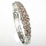 Hawaiian Jewelry 10-15mm 7 Plumeria Rhodium Bangle PG