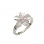 Single Plumeria Pink CZ Ring 15mm