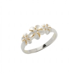 Three Plumeria 6-8-6mm Two Tone CZ Ring