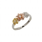 6-8-6mm Tri-Color Plumeria Clear CZ Ring
