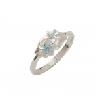 Two Plumeria(6mm) Blue CZ Ring
