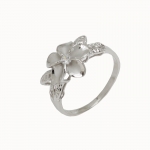 Plumeria Clear CZ 4 Leaves Rhodium Ring 12mm