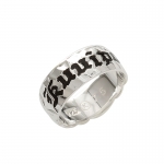 Sterling Silver Custom-made Ring Plumeria King Scroll Black Enamel Letter Smooth Edge Ring (Extra Heavy 2.0)