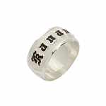 Sterling Silver Custom-made Ring Plumeria Queen Scroll Black Enamel Raise Letter Ring (Heavy 1.75)