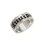 Sterling Silver Custom-made Ring Plumeria King Scroll Black Enamel Letter Smooth Edge Ring (Heavy 1.75)