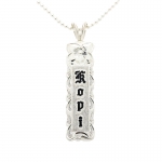 Sterling Silver Custom-made Plumeria Queen Scroll Black Enamel Raise Letter Cut Out Edge Vertical Pendant (Heavy 1.75)