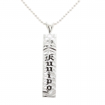Sterling Silver Custom-made Plumeria Black Ename Letter Diamond Cut Vertical Pendant (Extra Heavy 2.0)