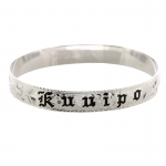 Sterling Silver Custom-made King Scroll Black Enamel Letter Smooth Edge Bangle (Extra Heavy 2.0)