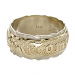 14K Yellow Gold Plumeria Scrolling Raise Letter Cut Out Edge Double Ring(Thickness 1.8mm)
