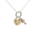 Tri-color Scroll Heart w/Key Pendant