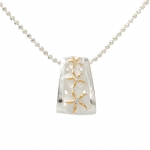 Two Tone Three Plumeria with Clear CZ Long Barrel Pendant
