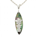 Abalone Shell Surfboard Pendant Three Plumeria One Tone