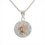 Two Tone Round Scroll Plate/Honu Raised Pendant