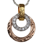 Tri-Color Scrolling + CZ Double Ring Pendant