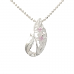 Two Plumeria/Leave Drop Pendant pink