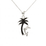 Black Enamel Palm Tree w/Dolphin Pendant