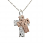 Hawaiian Jewelry Double Scroll Aloha Cross Pendant (Two Tone)