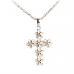 Hawaiian Jewelry 6mm Plumeria Aloha Cross Pendant Two Tone