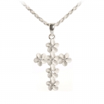 Hawaiian Jewelry 6mm Plumeria Aloha Cross Pendant Clear CZ
