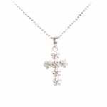 Hawaiian Jewelry 4mm Plumeria Aloha Cross Pendant Clear CZ