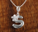 Hawaiian Initial with Plumeria Pendant One Tone S