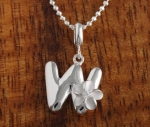 Hawaiian Initial with Plumeria Pendant One Tone W