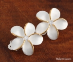 18mm Plumeria CZ Clip Earrings Two Tone
