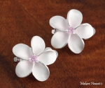 18mm Plumeria CZ Clip Earrings Pink