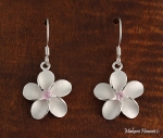 18mm Plumeria CZ Hook Earrings Pink