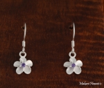 8mm Plumeria CZ Hook Earrings Purple