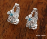 3 Plumeria Earrings Hoop Blueue