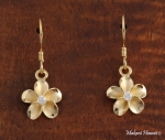10M Plumeria with Clear Cubic Zirconia YG Plated Hook Earring
