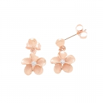 Bead + 10mm Plumeria CZ Rhodium EARR Pink Gold