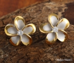 18mm Plumeria CZ Rhobium French Clip Two Tone
