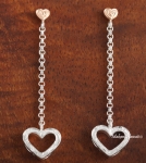 Heart-Chain-Heart Scrolling Earring Pink Gold Two Tone