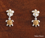 6mm Plumeria-Turtle Earrings Two Tone