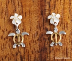 6mm Plumeria-Honu Earrings Two Tone