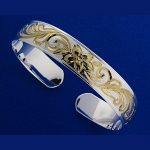 Hawaiian Jewelry Scroll Smooth Two Tone Cuff Bangle 8mm