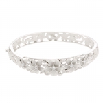 Hawaiian Jewelry 10-15mm 6 Plumeria Rhodium Bangle One Tone