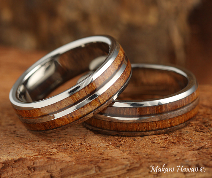 Koa Wood Inlaid Hawaiian Wedding Band 6mm Makani HawaiiHawaiian Heirloom 