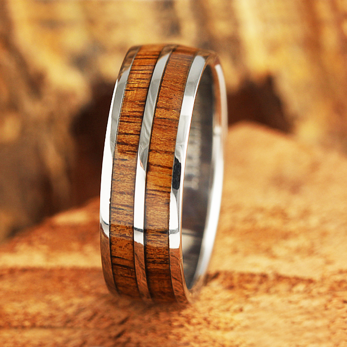Titanium Koa Wood Inlaid Hawaiian Wedding Ring 8mm Makani HawaiiHawaiian