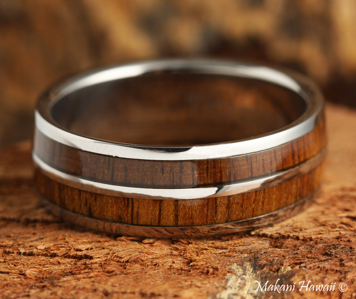Titanium Koa Wood Inlaid Hawaiian Wedding Ring 8mm Makani HawaiiHawaiian 