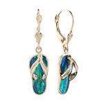 Yellow gold Opal Inlaid Slipper(Flip Flop) Lever Back Earring