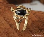 Yellow Gold Honu with Black Coral Inlaid Hawaiian Ring