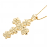 Hawaiian Jewelry 8mm Plumeria Yellow Gold Plated Aloha Cross Pendant