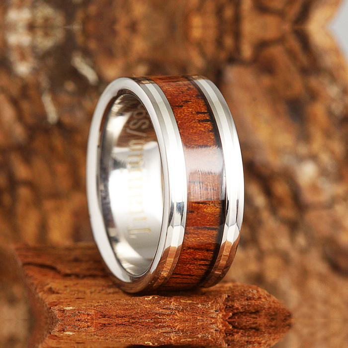 Hawaiian Jewelry 8mm Titanium Koa Wood Inlaid Wedding Ring Makani Hawaii